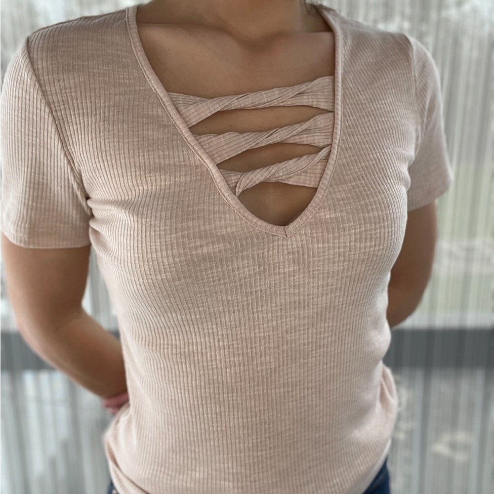 Apricot Strappy Hollow-out Rob Knit